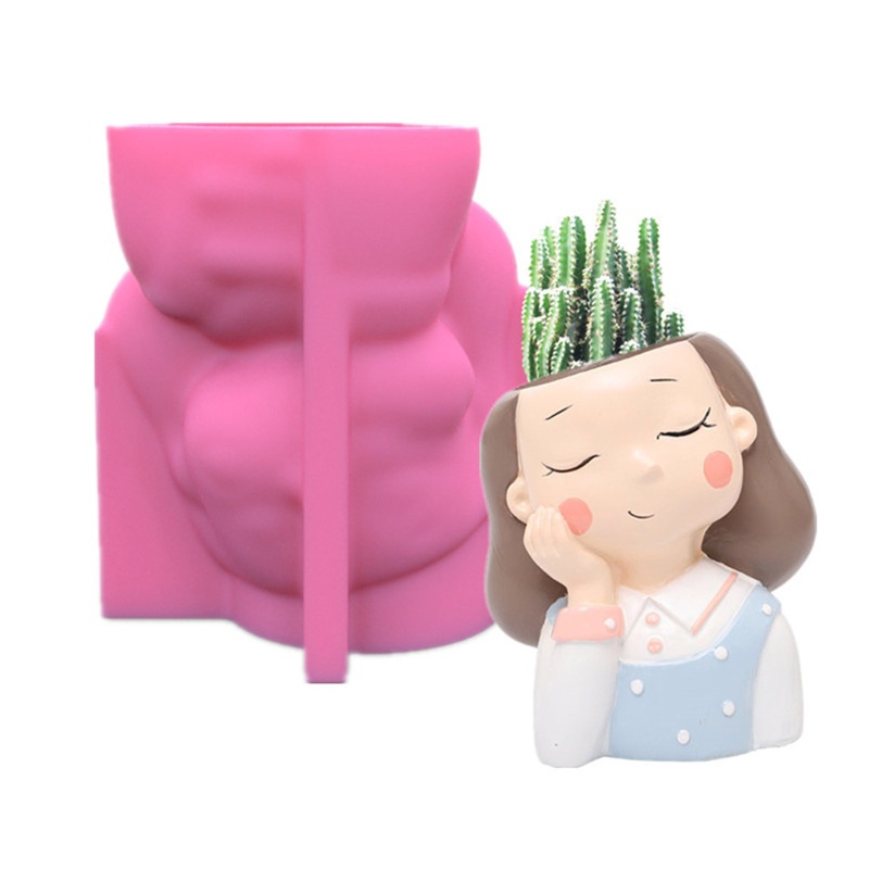 Khuôn Silicon Làm Chậu Hoa / Đựng Bút Bằng Nhựa Epoxy UV Hình Cô Gái Dễ Thương DIY