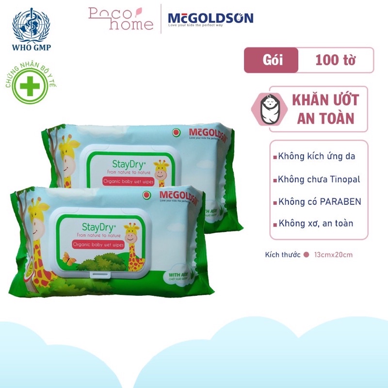 KHĂN ƯỚT ORGANIC STAYDRY KHÔNG HƯƠNG AN TOÀN CHO BÉ