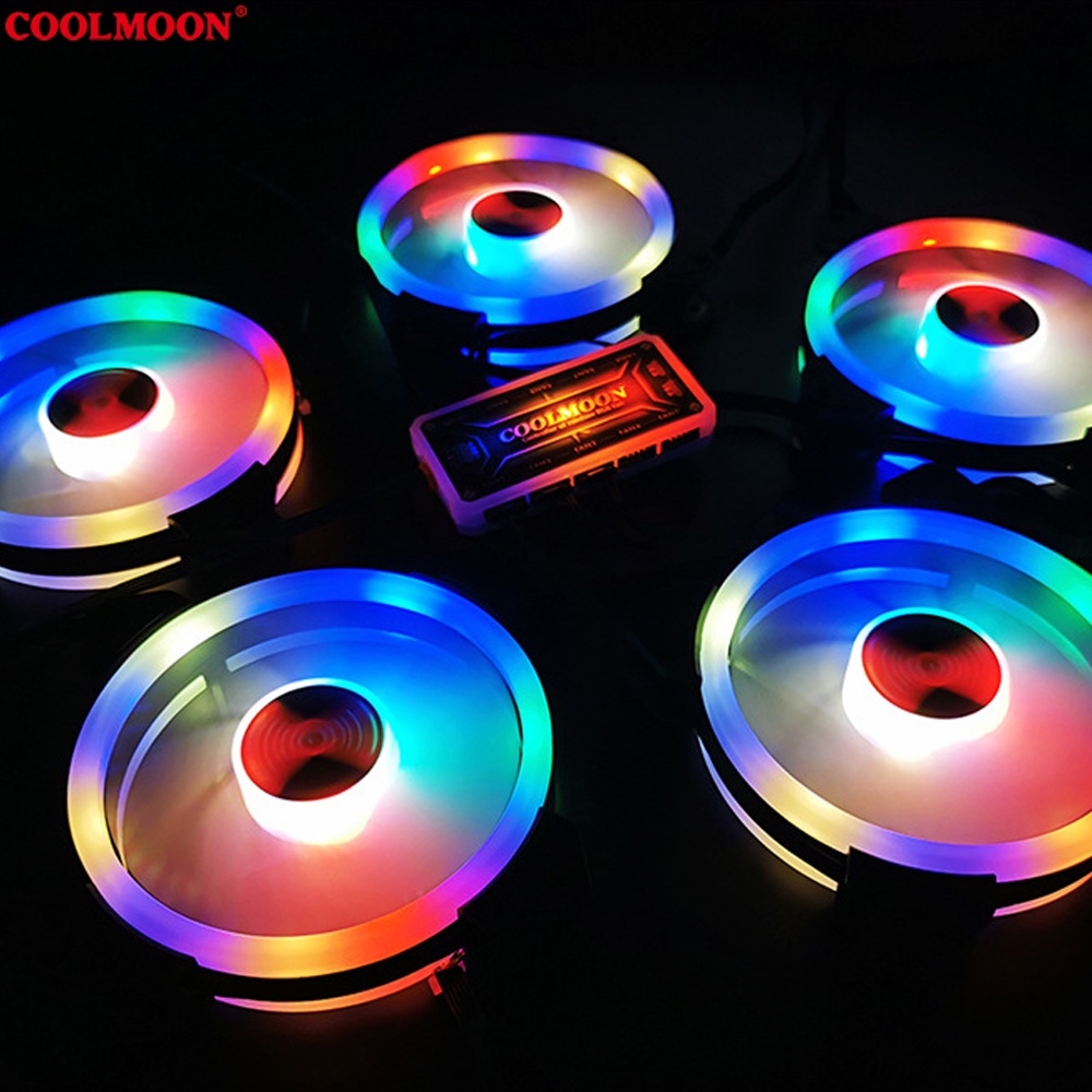 Quạt Tản Nhiệt, Fan Led RGB Coolmoon V4 - Led Dual Ring (Led tâm + Led viền) - Tặng kèm ốc vít