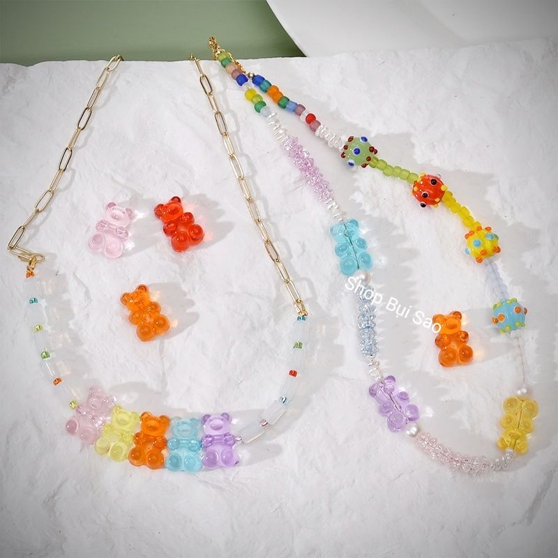 Charm Gấu Gummy Bear thạch trong cứng xỏ lỗ 2 đầu /Nguyên liệu làm vòng tay /handmade / resin