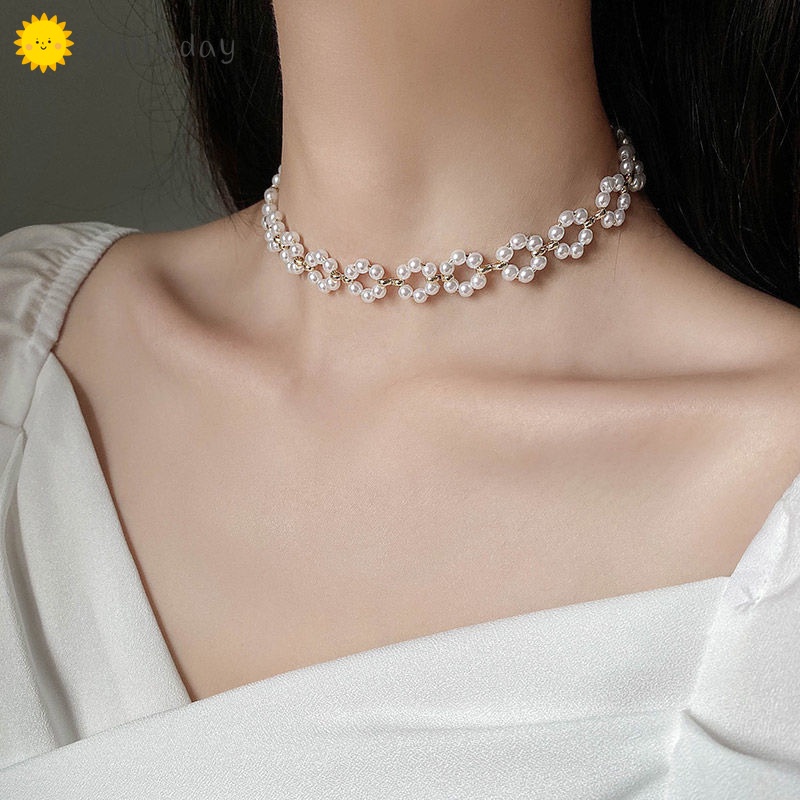 Vòng cổ nữ Smileday ngọc trai kết hoa thời trang phong cách Hàn Quốc
