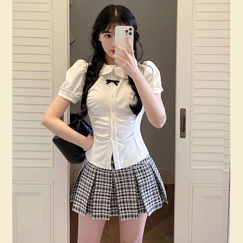 Bộ Đồng Phục Hai Mảnh Gồm Áo Sơ Mi Tay Phồng + Chân Váy Xếp Ly Phong Cách Học Sinh Nhật Bản Thời Trang Mùa Hè Hàng Mới Dành Cho Bạn Nữ 2022