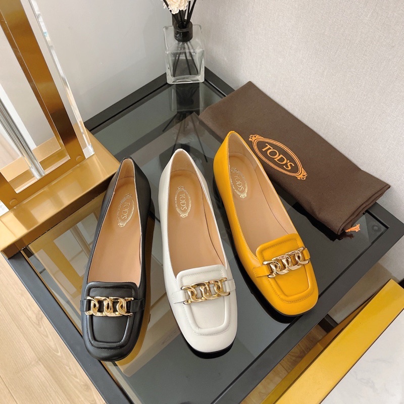Giày búp bê mũi vuông thương hiệu Tods da thật cao cấp
