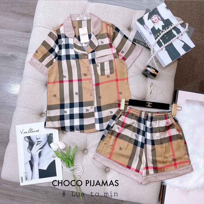 Các bộ lụa ngắn tay hãng choco áo ngắn tay quần đùi bộ mặc nhà đẹp bộ pijama cao cấp
