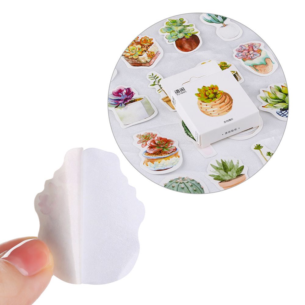 Hộp 50 miếng dán trang trí hình cây mọng nước hoạt hình đáng yêu