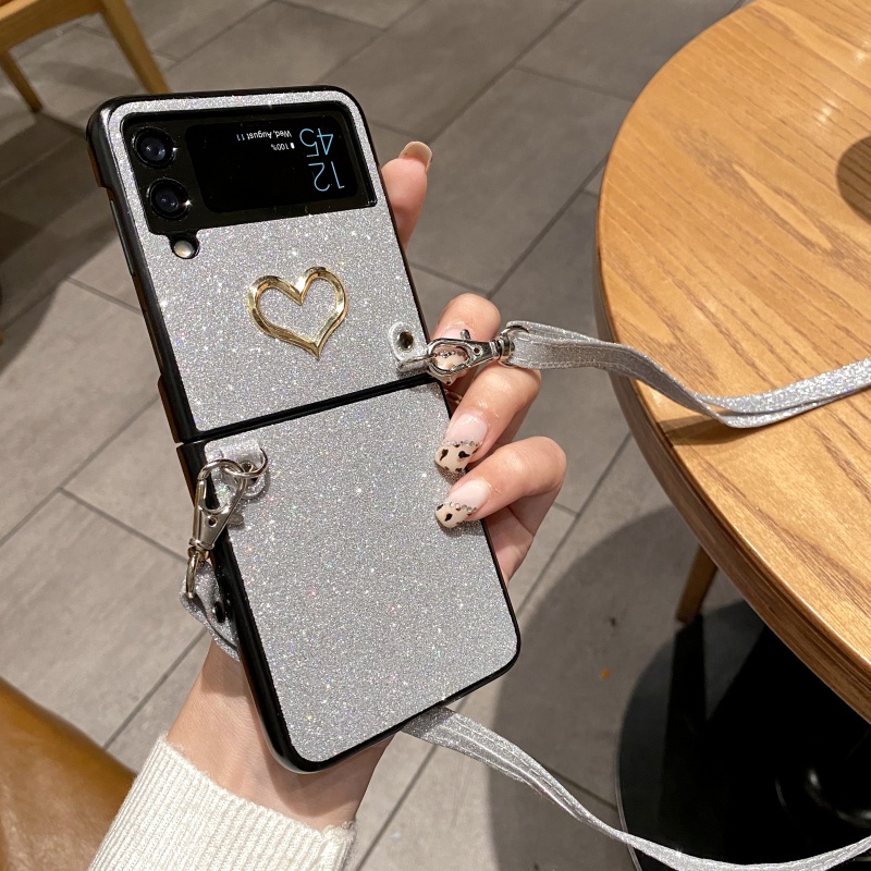 Vỏ gấp sang trọng cho samsung galaxy z flip 5 4 3 5g z flip5 flip4 flip3 case elegant folded protective phone case tide thương hiệu love samsung case