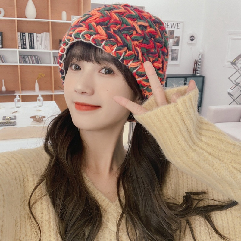 Mũ Len Dệt Kim Họa Tiết Kẻ Sọc Nhiều Màu Sắc Dày Dặn Ấm Áp Dễ Phối Đồ Thời Trang Giáng Sinh / Năm Mới