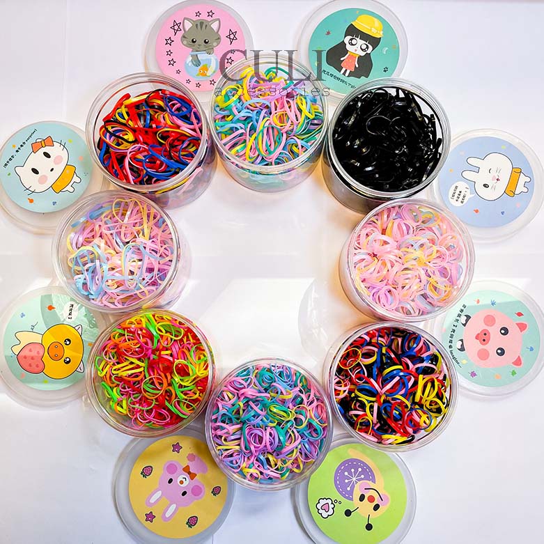Thun cột tóc, Hộp 500 thun cột tóc cho Mẹ và bé mix nhiều màu xinh xắn - Culi accessories