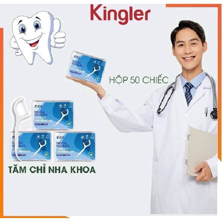 Hộp 50 Tăm Chỉ Nha Khoa Chất Lượng Cao, Vệ sinh Răng Miệng Sạch Sẽ, Răng Chắc Khỏe, An Toàn, Tiện Lợi. Kingler 7035