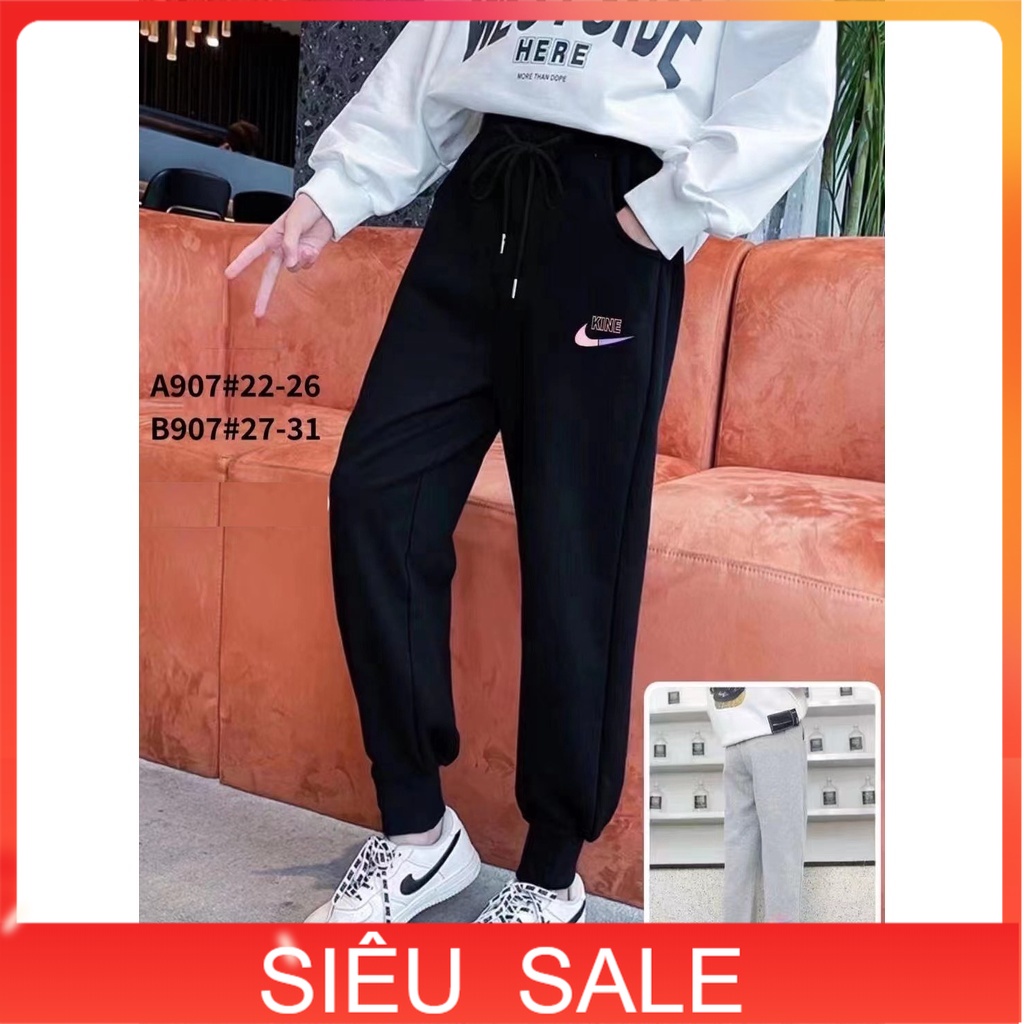 Quần nỉ bé gái 9-16 tuổi in logo thời trang, Quần mùa đông cho bé dày dặn không bai xù