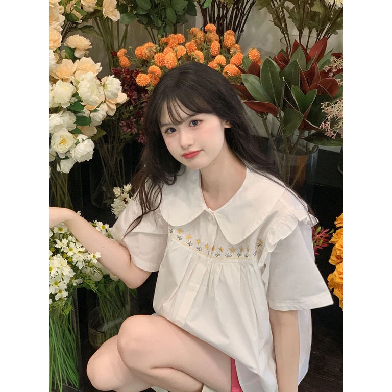 Áo Sơ Mi Tay Ngắn Thêu Họa Tiết Rừng Mới