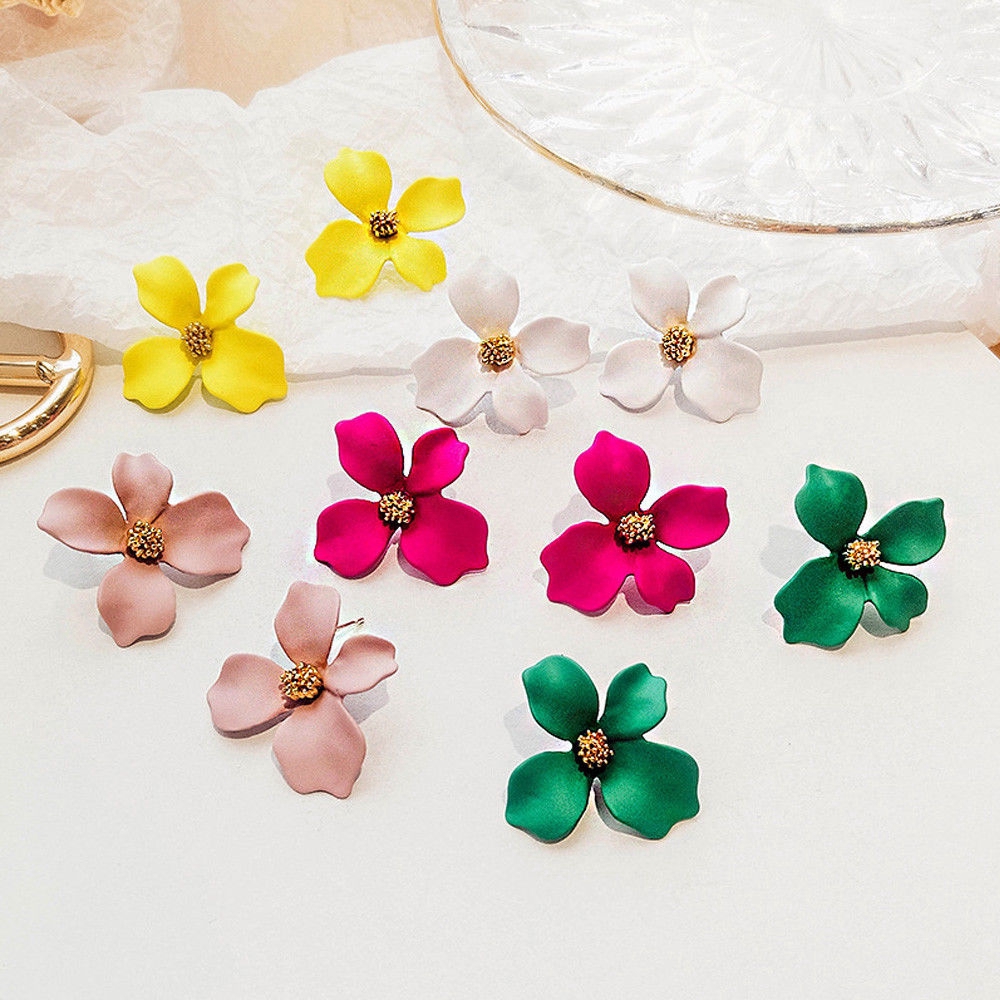 Khuyên tai đinh tán hợp kim hình cánh hoa lớn phong cách Boho cho nữ