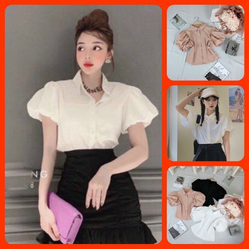 Hình thật shop chụp Áo sơ mi cách điệu tay phồng