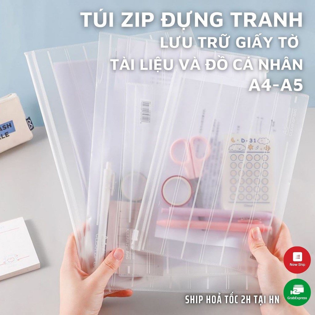 Túi zip trong suốt đựng giấy , tranh vẽ - Túi lưu trữ giấy tờ , tài liệu - A5/A4