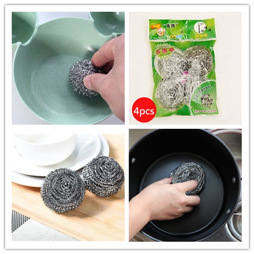 Bộ 4 Miếng Rửa Chén Bằng Thép Không Gỉ Đường Kính 5cm