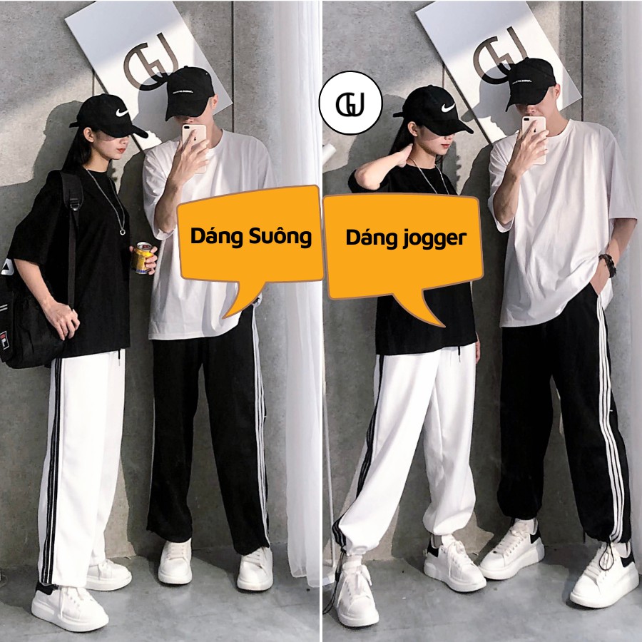 Quần Jogger Nam Nữ Form Dáng Rộng Ống Suông Rộng 3 Sọc Rút Gấu Dáng Hiphop Thể Thao GUF