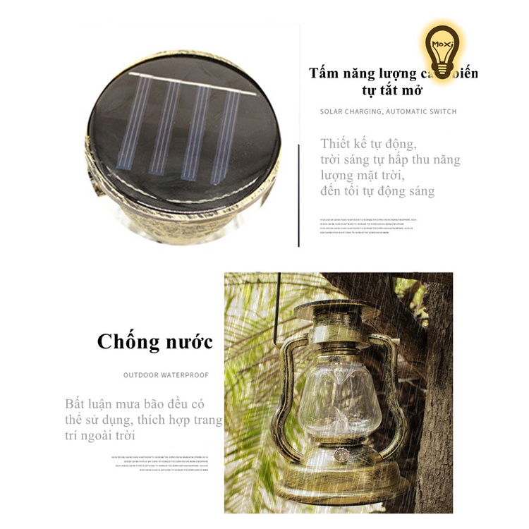 【HÀNG SẴN】Đèn Bình Dầu Treo VINTAGE Trang Trí DECOR Sân Vườn Sử Dụng Năng Lượng Mặt Trời chống nước MOXI.