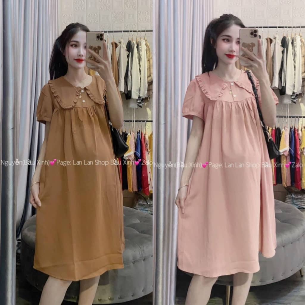 Váy Bầu Dáng Suông Cổ Sen