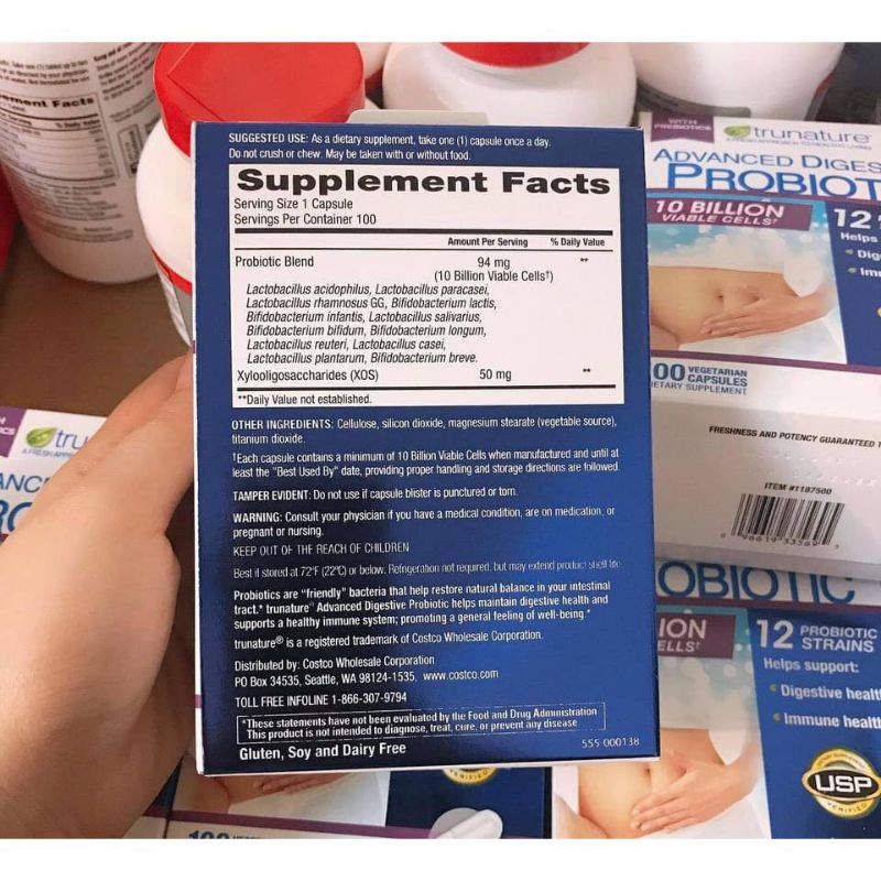 Viên uống hỗ trợ tiêu hoá  Advanced Digestive Probiotic Trunature 100v