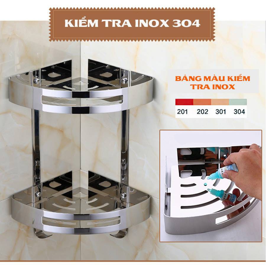 Kệ góc đôi phòng tắm để xà bông INOX 304 cao cấp