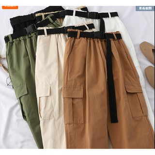 (Hàng Order) Quần ống rộng kaki dài - túi đùi bo chun ống+ thắt lưng kèm