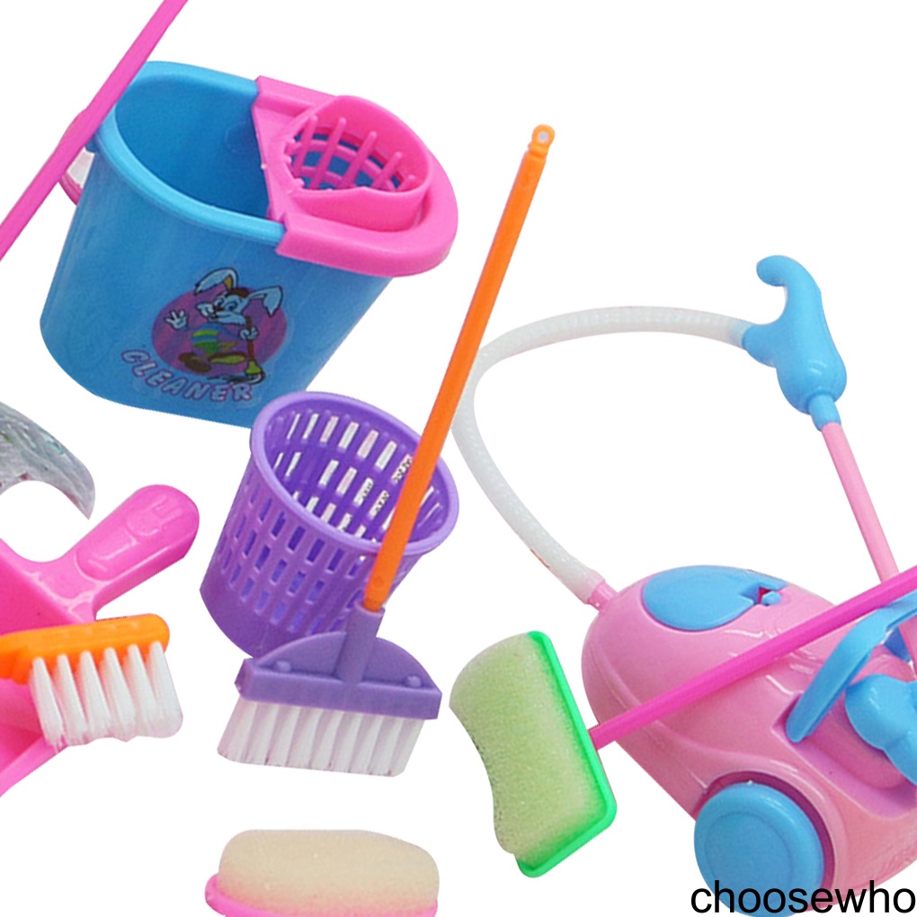 9pcs/set Mini Pretend Play Mop Broom Toys Cute Kids Cleaning Furniture Tools Kit House Clean Toys Color Random