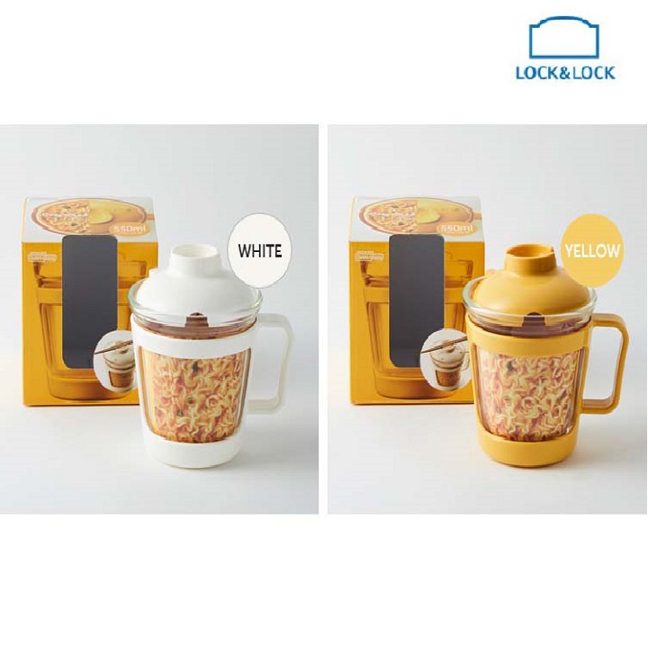 Cốc Nấu Mỳ, Canh, Súp Thủy Tinh Có Nắp Đậy 500ml Có Tay Cầm Easy Cook Lock&amp;Lock(Mầu Ngẫu Nhiên)