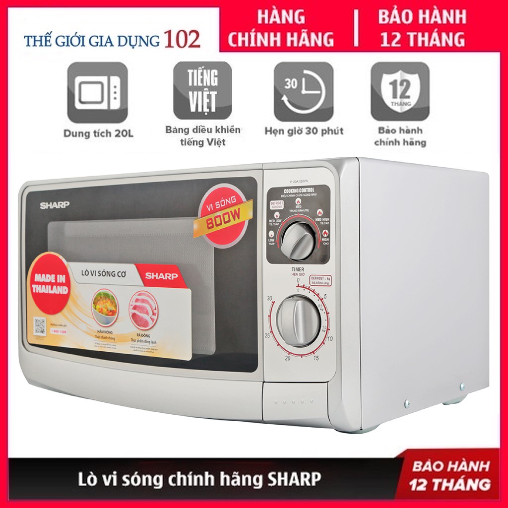 [Nhập khẩu Thái Lan] Lò Vi Sóng Sharp R-20A1(S)VN - Hàng Chính Hãng, Bảo hành 12 tháng