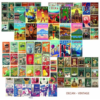 Decal VINTAGE - decal trang trí DECOR - combo 18 hình 20x30