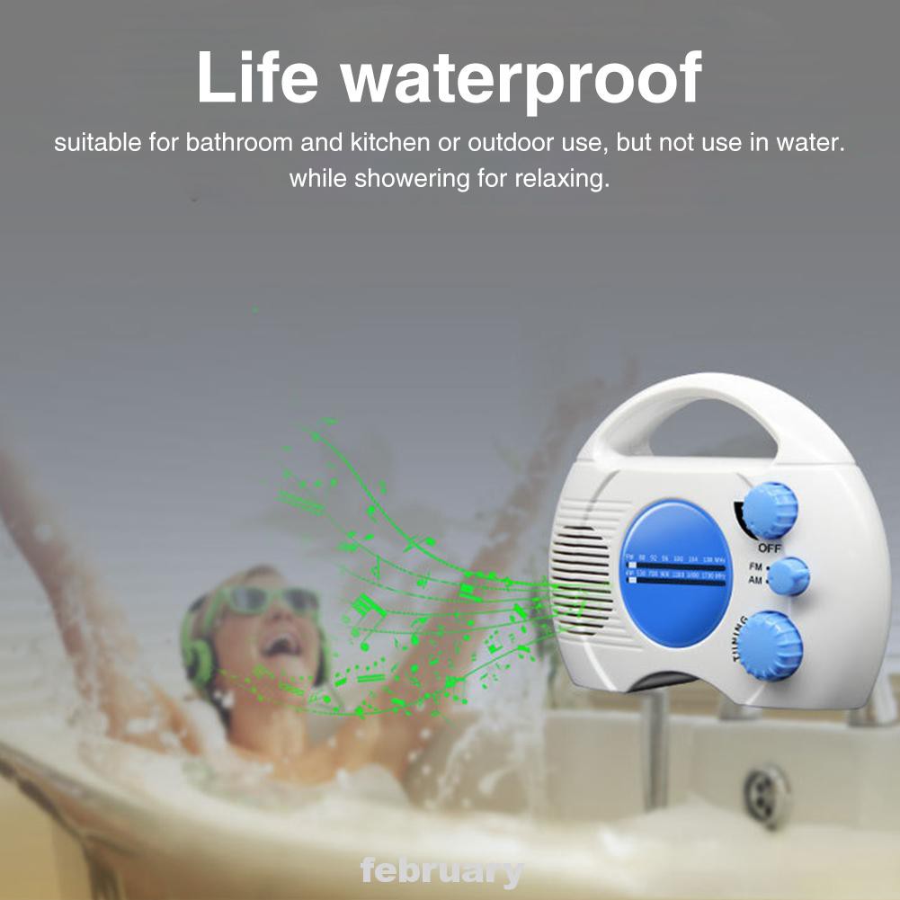 Home Gift Battery Operated ABS Music Hanging Audio AM FM Mini Portable Built In Speaker Bathroom Waterproof Shower Radio