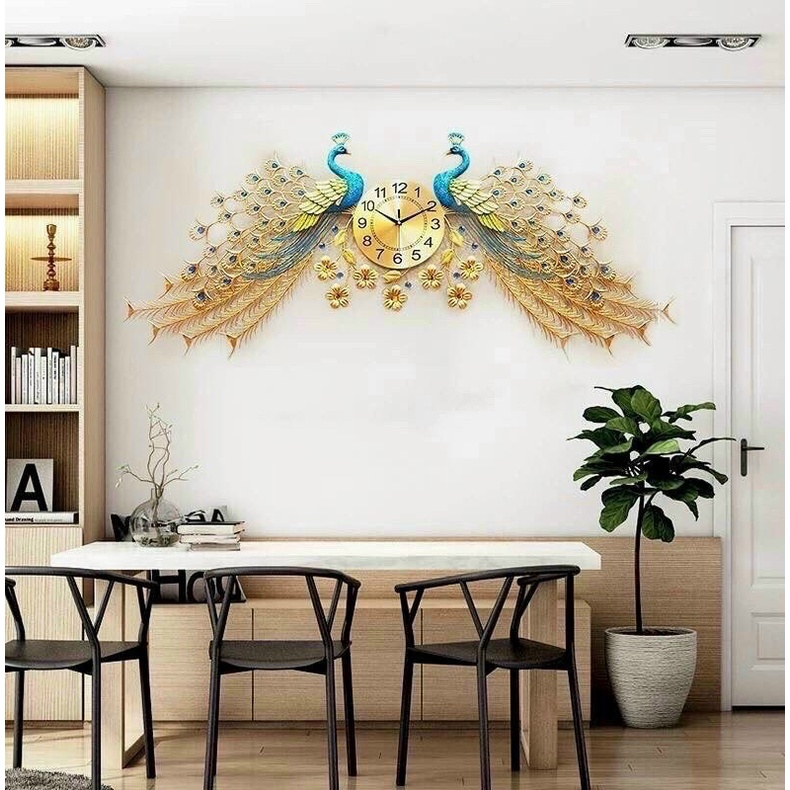 Đồng Hồ Treo Tường Trang Trí -Nghệ Thuật Decor Tường Phong Cách Mới -Họa Tiết Phu Thê Viên Mãn - Mã 686 - KT 150*75CM