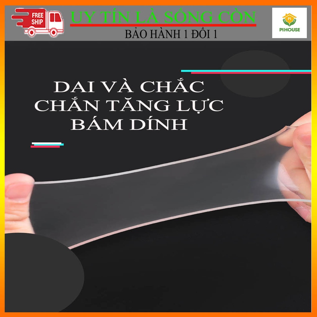 Băng dính 2 hai mặt keo dán trắng đa năng trong suốt 3m,5m siêu tiện lợi