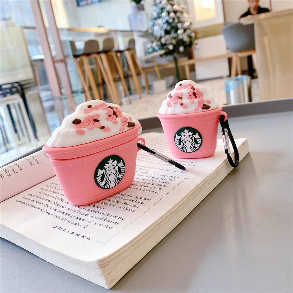 Vỏ Bảo Vệ Hộp Sạc Tai Nghe Bằng Silicon Mềm Màu Hồng Chống Rơi Hình Starbucks Cho Airpods 1 / 2 inpods i12 TWS i12s