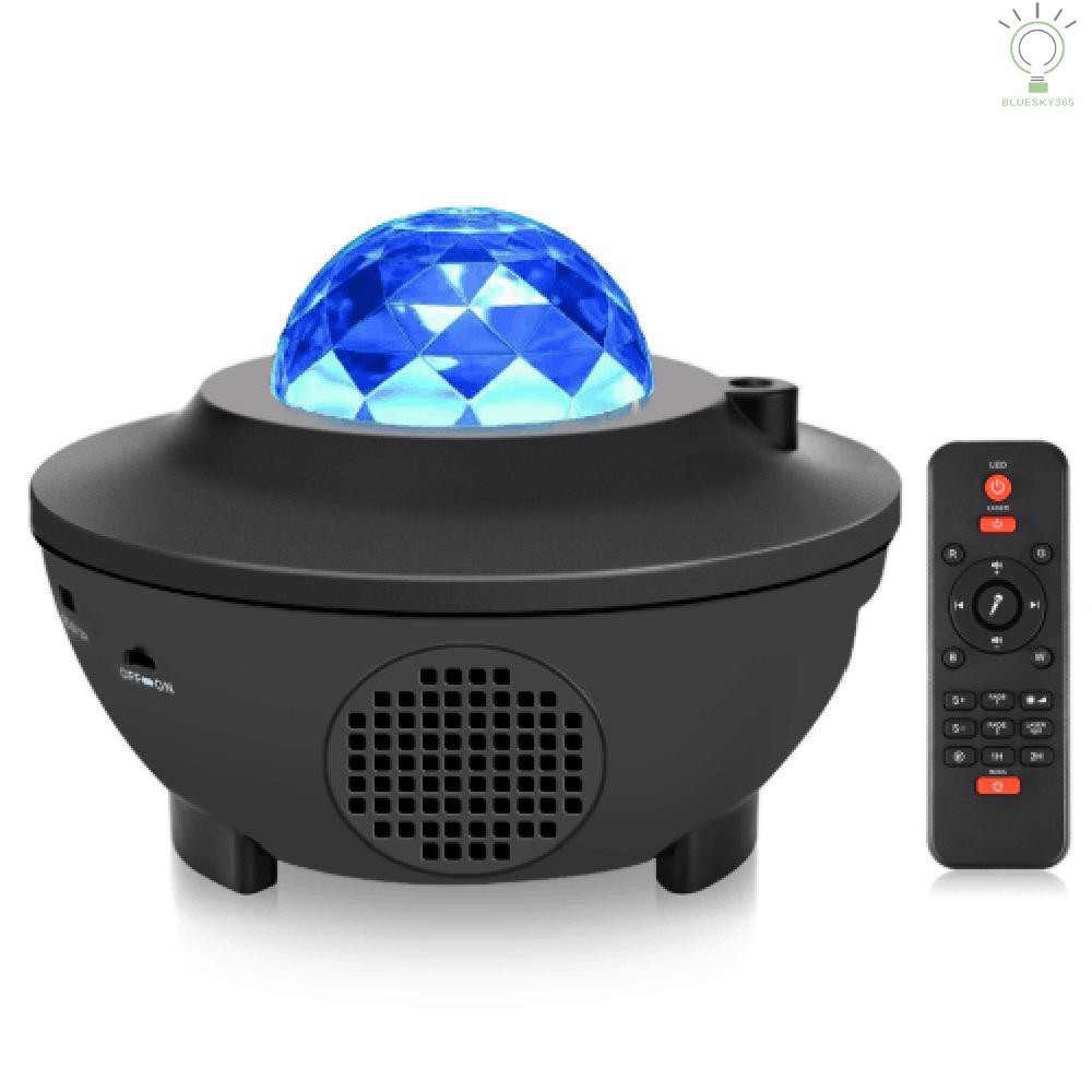 [A&M]LED Star Projection Lamp Sound Activated Music Starry Projector Light RGBW Stage Lighting Lamp BT Music Speaker Night Light Christmas KTV Party Lights with Remote Control