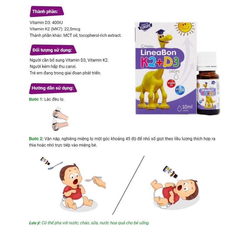 Combo 2 chai vitamin Lineabon K2D3 tăng chiều cao, xương chắc khỏe + quà