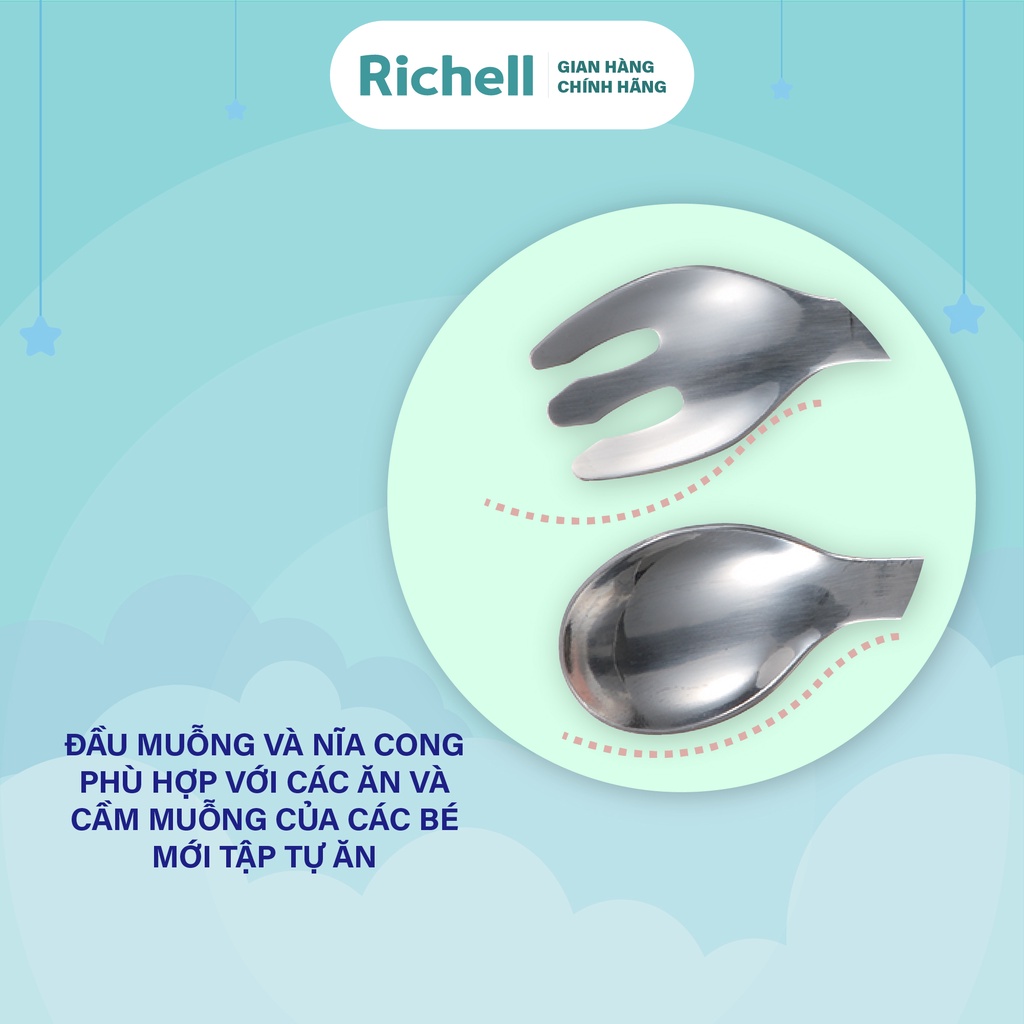 Bộ muỗng nĩa inox TLI kèm hộp Richell Nhật Bản | Baby