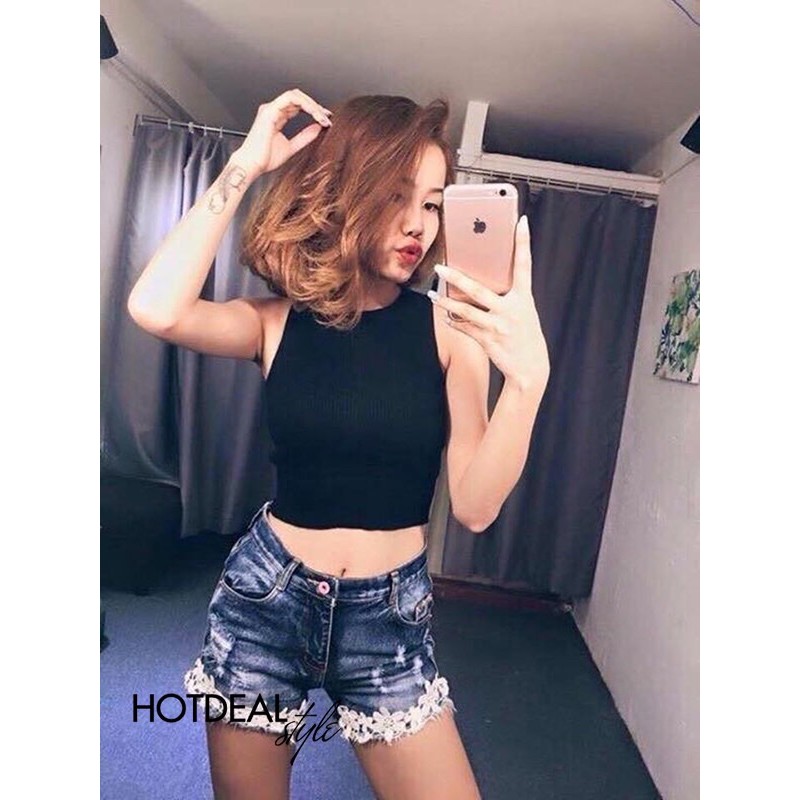 Áo ba lỗ ngược dáng croptop chất thun cotton siêu co dãn