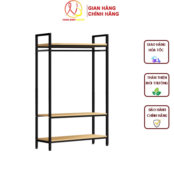 Kệ treo quần áo khung sắt sơn tĩnh điện, lắp ráp thuận tiện đa năng, sàn gỗ melamin sang trọng rộng 1m-1,2m-1,5m