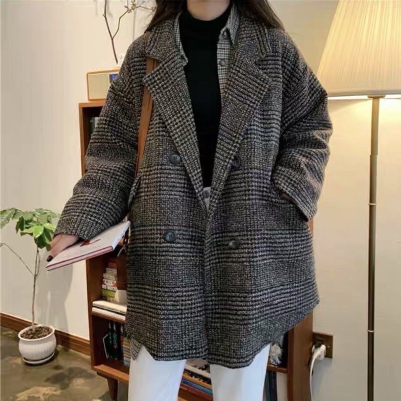 áo khoác dạ kẻ nữ, áo dạ blazer 2 lớp dày dặn, túi đắp với thiết kế sang trọng và lịch sự (ảnh thât/video/quà tặng) | BigBuy360 - bigbuy360.vn