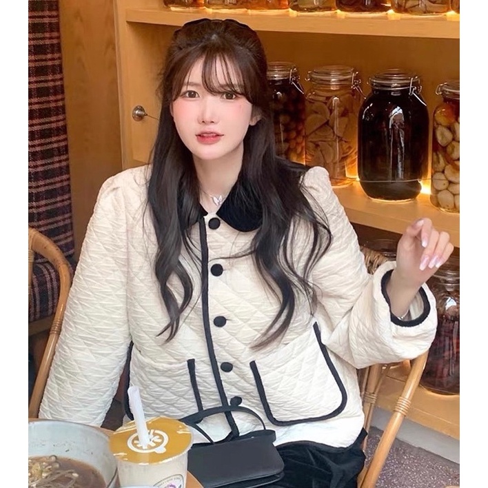 Áo Phao Trám Ô Cổ Nhung Uzzang style (Ảnh thật) Hàng Loại 1, Áo Khoác Phao Hàn Quốc