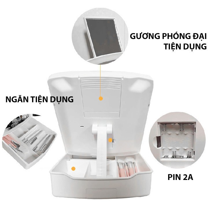 Gương trang điểm có kệ đựng mỹ phẩm My Fold Away cảm ứng có đèn led