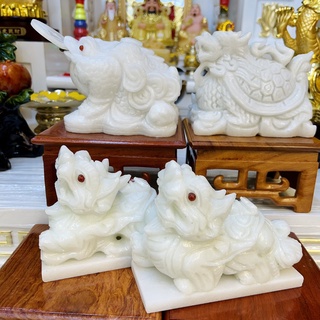 Cặp tỳ hưu phong thủy, Cóc ngậm tiền vàng, long quy trắng chiêu tài hút lộc đề ban thần tài, phòng khách