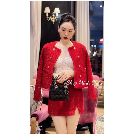 Set áo và chân váy dạ đỏ Zarrraa dư sịn