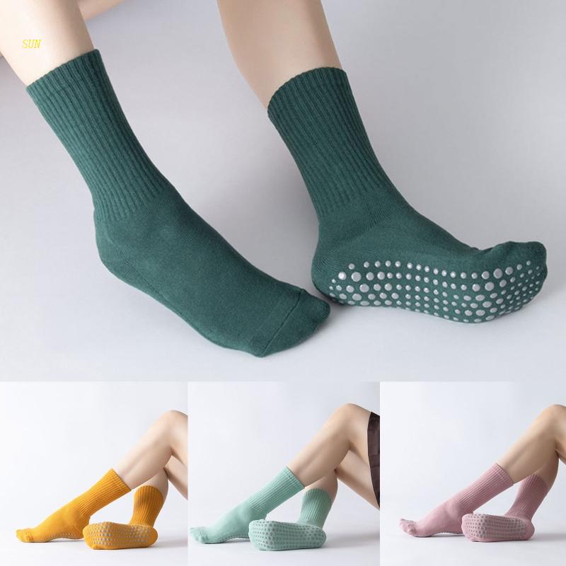 Vớ Cotton Trơn Màu Chống Trượt Có Gân Silicone Dùng Tập Yoga / Pilates B