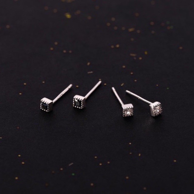 Khuyên tai bạc 925 nam nữ unisex siêu nhỏ mini đính đá CHILLEE