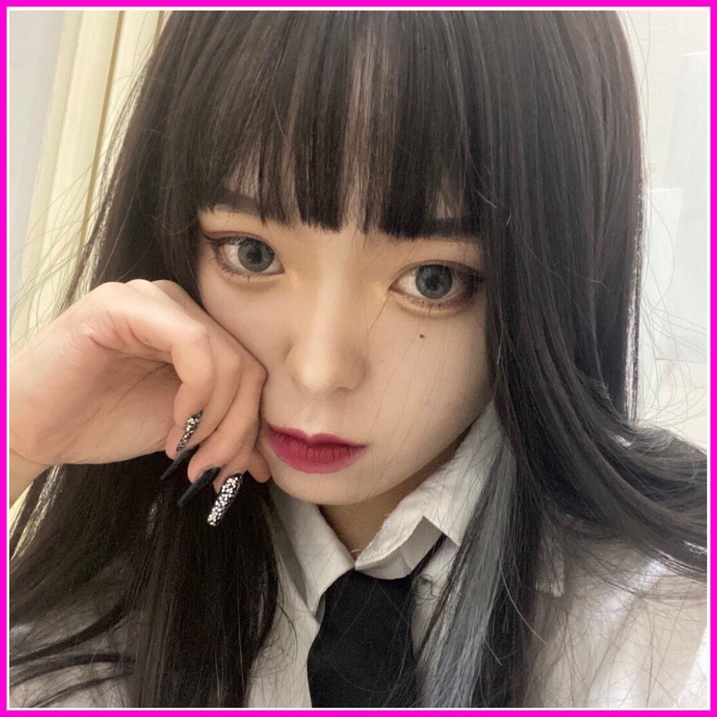 Tóc giả nữ nguyên đầu cao cấp thẳng light xanh xu hướng 2021