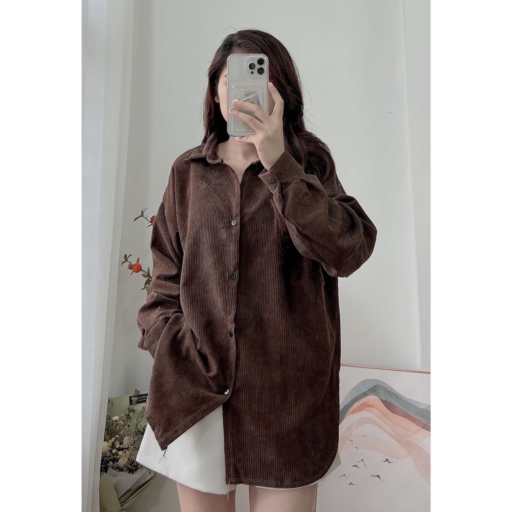 Sơ Mi Nhung Tăm Dài Tay Áo Sơ Mi Nữ Chất Liệu Nhung Tăm Tàu Freesize Form Rộng - Kim Dung Fashion Store
