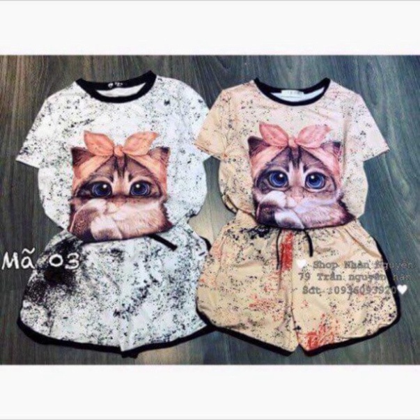 Set Đồ Ngủ, Đồ bộ nữ cộc tay bộ mặc nhà dễ thương thun sữa mềm mại bộ đồ 3D chất thun lạnh Hàng Hot Girl -