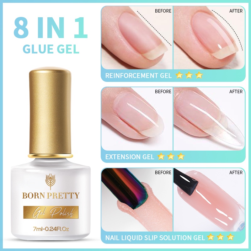 Gel sơn móng tay BORN PRETTY trong suốt 7ml 8 trong 1