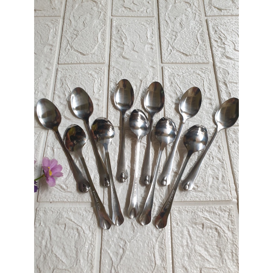Bộ 10c Thìa cafe, bánh ngọt hình giọt lệ inox sáng bóng dày dặn KT: 14x 2.7cm